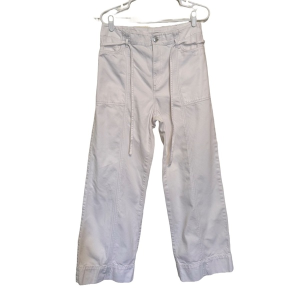 Loft -White drawstring wide leg pants with button waist with tie Women’s Size 8 - Picture 1 of 6